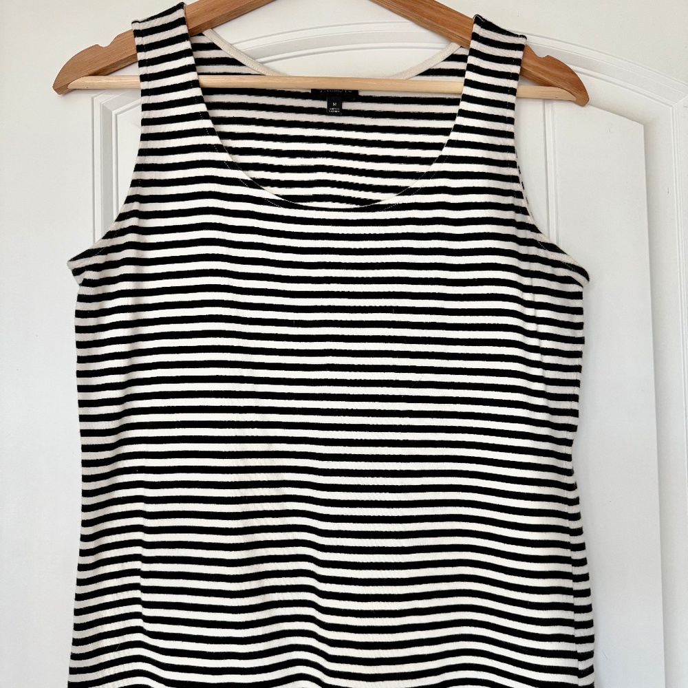 Talbots Black Cream Striped Tank Top Pima Cotton Modal Size M